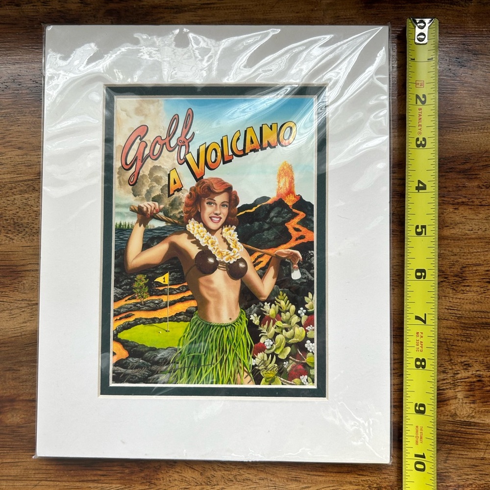 Golf a Volcano matted rolled Print by Hawaii artist Garry Palm sports dad gift